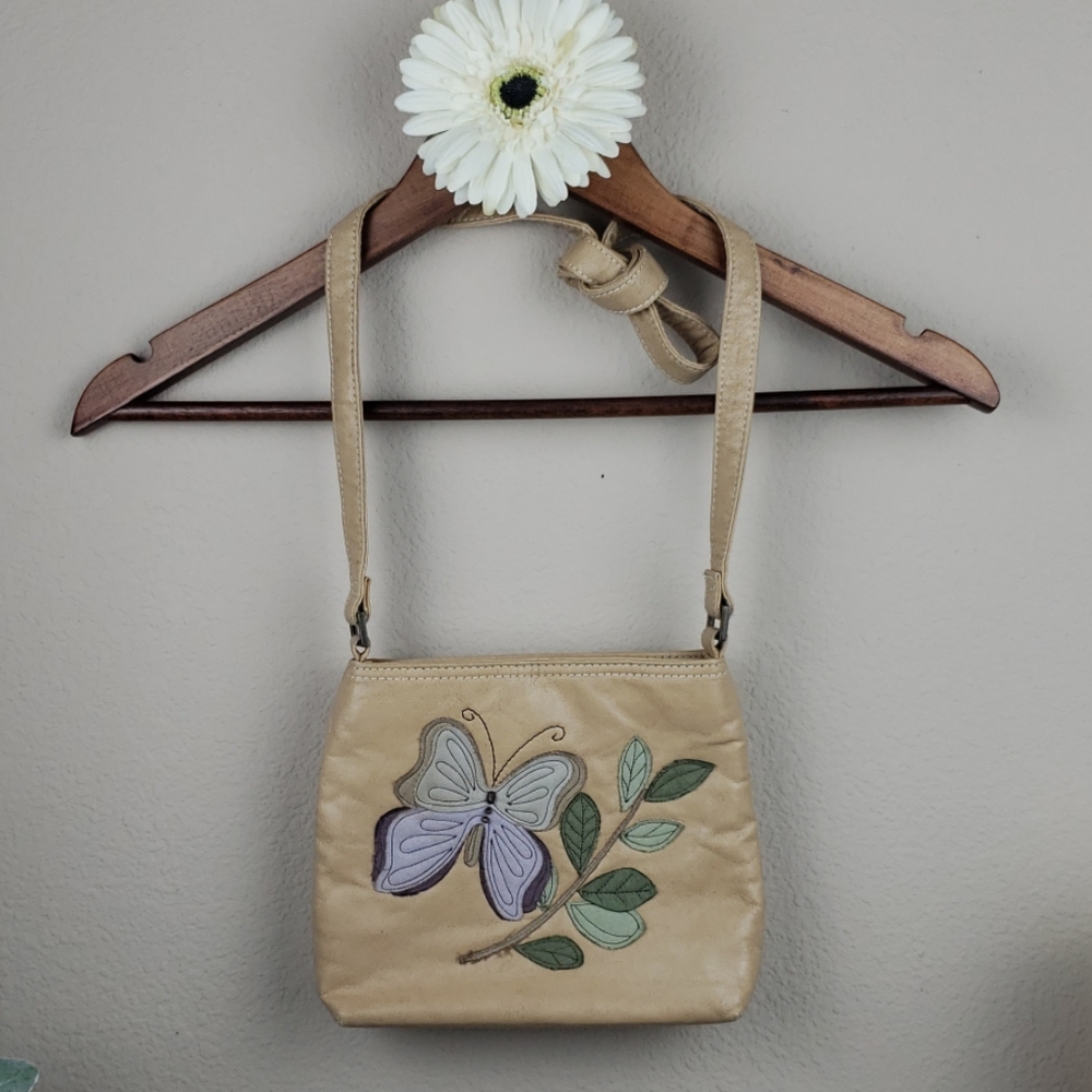 Vintage tan butterfly hippie retro purse